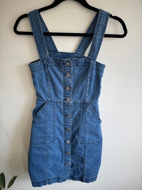 Divided Dresses & Skirts - Divided Blue Denim Button-Front Mini Pinafore Dress
